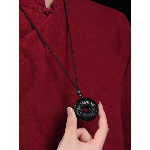 Black Obsidian Peace Buckle Strength Necklace Pendant Black Obsidian Peace Buckle Strength Necklace Pendant