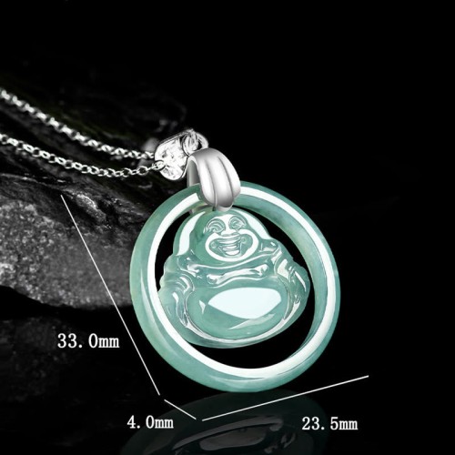 925 Silver Jade Round Laughing Buddha Necklace 925 Silver Jade Round Laughing Buddha Necklace