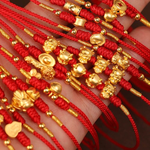 Buddha Stone 999 Gold Red String Belly Chain