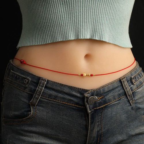 Buddha Stone 999 Gold Red String Belly Chain