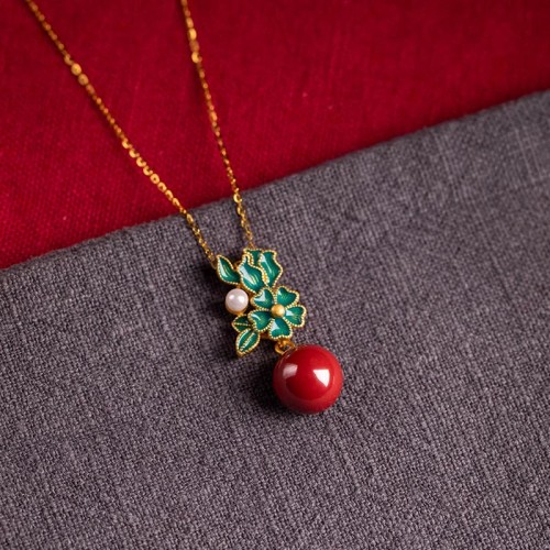 925 Silver Plated Cinnabar Pearl Flower Blessing Set 925 Silver Plated Cinnabar Pearl Flower Blessing Set