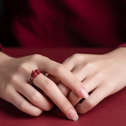 Garnet Cinnabar PiXiu Om Mani Padme Hum Protection Ring