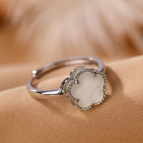 925 Silver Plated Hetian Jade Flower Luck Set 925 Silver Plated Hetian Jade Flower Luck Set