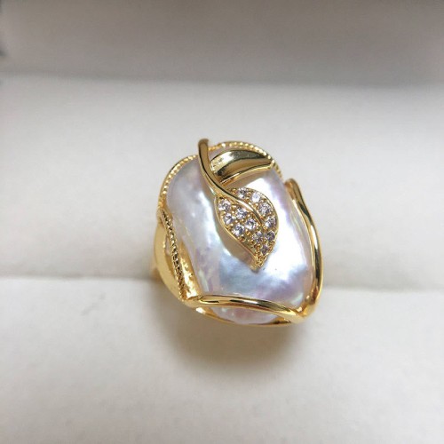 Pearl Copper Gold Flower Wealth Ring