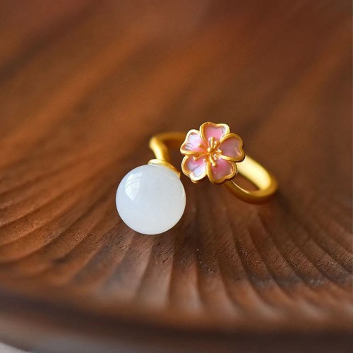 925 Silver Hetian Jade Cherry Blossom Luck Set 925 Silver Hetian Jade Cherry Blossom Luck Set