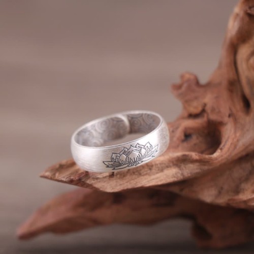 999 Sterling Silver Lotus Elephant Blessing Ring