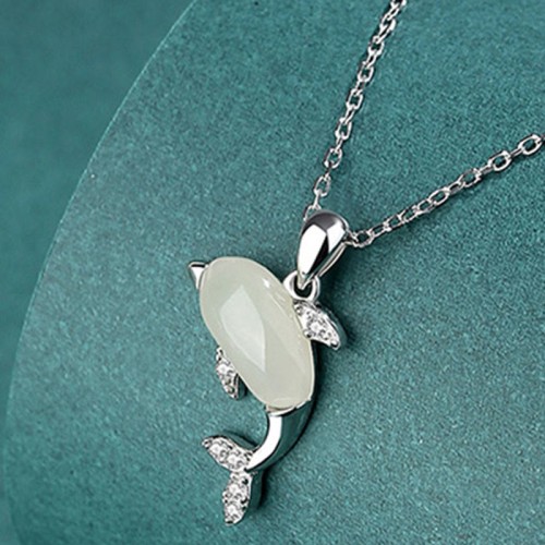 925 Silver Dolphin Hetian Jade Luck Set 925 Silver Dolphin Hetian Jade Luck Set