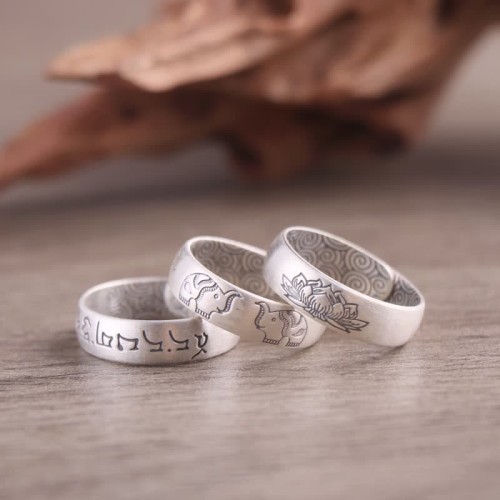 999 Sterling Silver Lotus Elephant Blessing Ring