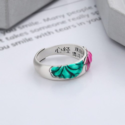 925 Silver Lotus Heart Sutra Enlightenment Ring 925 Silver Lotus Heart Sutra Enlightenment Ring