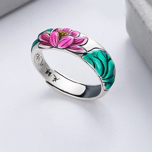 925 Silver Lotus Heart Sutra Enlightenment Ring 925 Silver Lotus Heart Sutra Enlightenment Ring