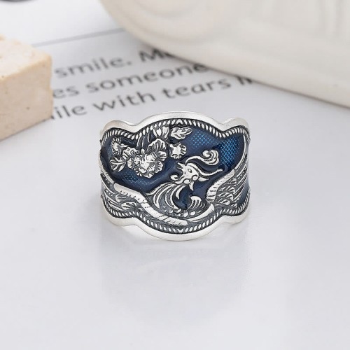 925 Silver Phoenix Peony Luck Ring 925 Silver Phoenix Peony Luck Ring