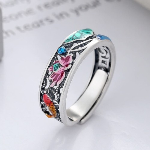 925 Sterling Silver Koi Fish Lotus Luck Ring 925 Sterling Silver Koi Fish Lotus Luck Ring