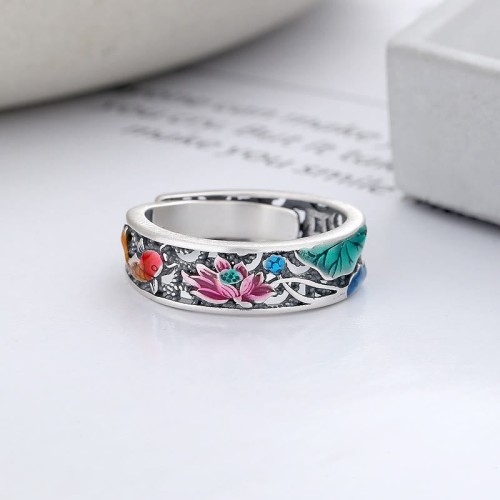 925 Sterling Silver Koi Fish Lotus Luck Ring 925 Sterling Silver Koi Fish Lotus Luck Ring