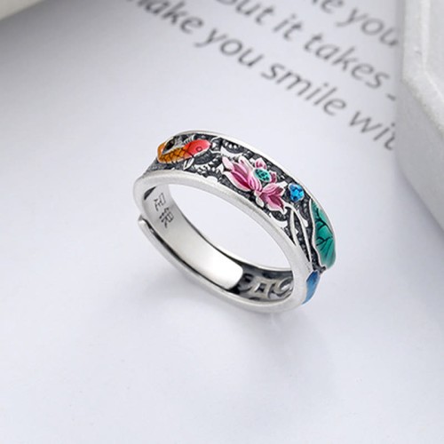 925 Sterling Silver Koi Fish Lotus Luck Ring 925 Sterling Silver Koi Fish Lotus Luck Ring