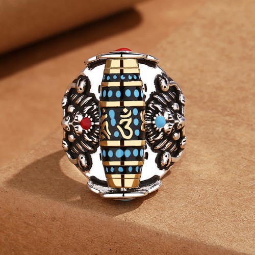 Tibetan Om Mani Padme Hum Peace Rotatable Ring