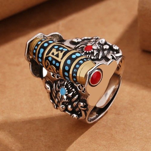 Tibetan Om Mani Padme Hum Peace Rotatable Ring