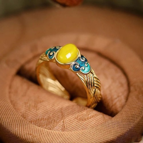 Amber Copper Auspicious Clouds Ring Amber Copper Auspicious Clouds Ring