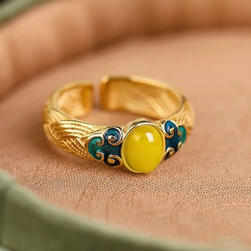 Amber Copper Auspicious Clouds Ring Amber Copper Auspicious Clouds Ring