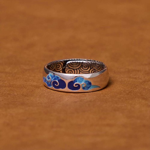 Blue Auspicious Clouds Wealth Copper Adjustable Ring Blue Auspicious Clouds Wealth Copper Adjustable Ring