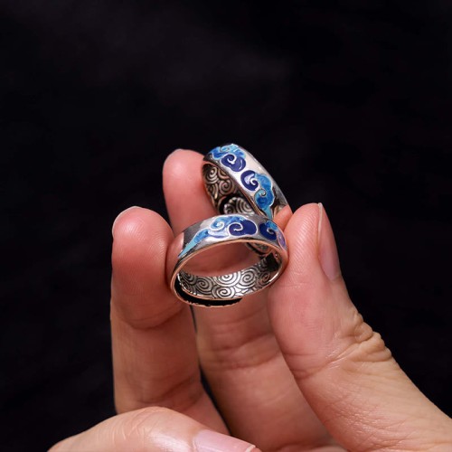 Blue Auspicious Clouds Wealth Copper Adjustable Ring Blue Auspicious Clouds Wealth Copper Adjustable Ring