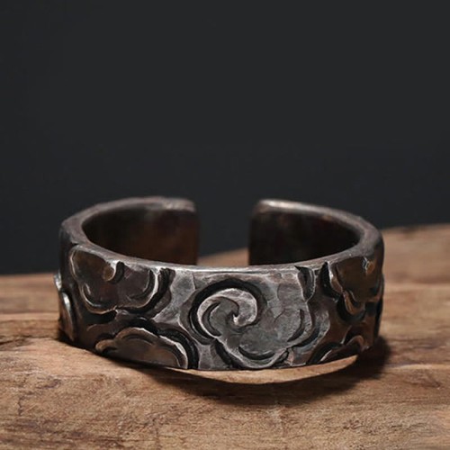 999 Silver Auspicious Clouds Protection Ring