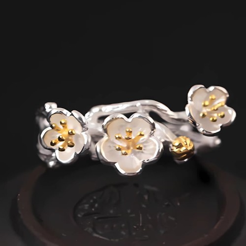 925 Silver Plum Blossom Calm Ring 925 Silver Plum Blossom Calm Ring