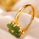 925 Silver Plated Gold Clover Hetian Jade Ring 925 Silver Plated Gold Clover Hetian Jade Ring