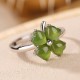925 Silver Plated Gold Clover Hetian Jade Ring 925 Silver Plated Gold Clover Hetian Jade Ring