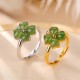 925 Silver Plated Gold Clover Hetian Jade Ring 925 Silver Plated Gold Clover Hetian Jade Ring