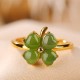 925 Silver Plated Gold Clover Hetian Jade Ring 925 Silver Plated Gold Clover Hetian Jade Ring