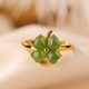 925 Silver Plated Gold Clover Hetian Jade Ring 925 Silver Plated Gold Clover Hetian Jade Ring