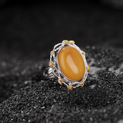 990 Sterling Silver Gold Plated Amber Ring 990 Sterling Silver Gold Plated Amber Ring