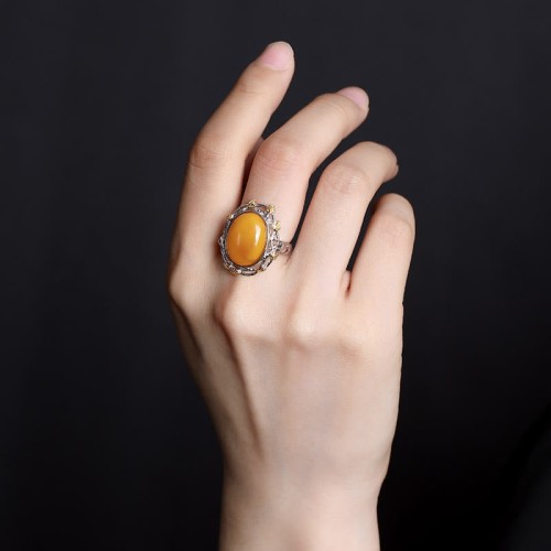 990 Sterling Silver Gold Plated Amber Ring 990 Sterling Silver Gold Plated Amber Ring