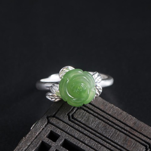 925 Silver Jade Green Rose Luck Ring 925 Silver Jade Green Rose Luck Ring