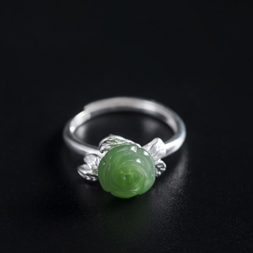 925 Silver Jade Green Rose Luck Ring 925 Silver Jade Green Rose Luck Ring