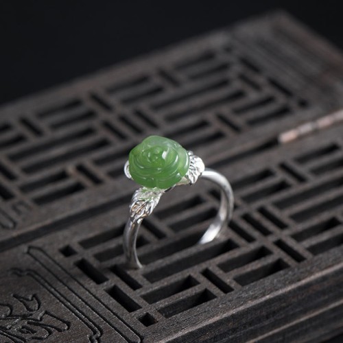 925 Silver Jade Green Rose Luck Ring 925 Silver Jade Green Rose Luck Ring