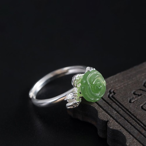 925 Silver Jade Green Rose Luck Ring 925 Silver Jade Green Rose Luck Ring
