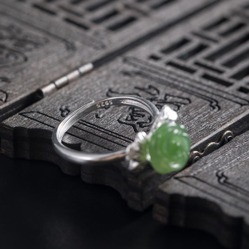 925 Silver Jade Green Rose Luck Ring 925 Silver Jade Green Rose Luck Ring