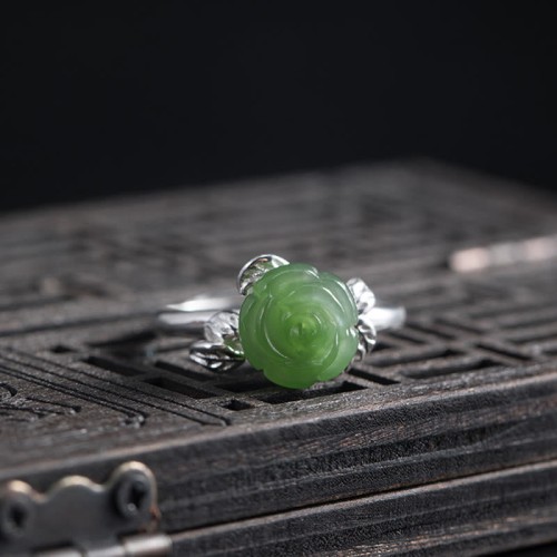 925 Silver Jade Green Rose Luck Ring 925 Silver Jade Green Rose Luck Ring