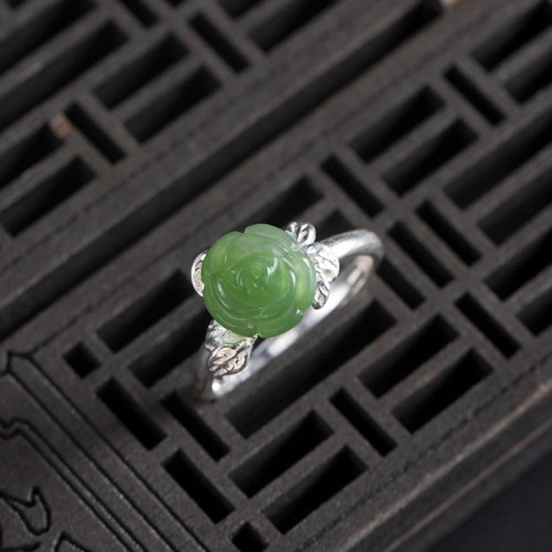 925 Silver Jade Green Rose Luck Ring 925 Silver Jade Green Rose Luck Ring