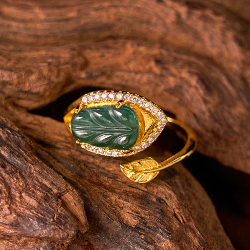 Copper Plated Gold Jade Leaf Prosperity Ring Copper Plated Gold Jade Leaf Prosperity Ring