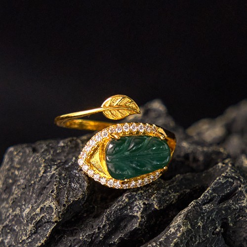 Copper Plated Gold Jade Leaf Prosperity Ring Copper Plated Gold Jade Leaf Prosperity Ring