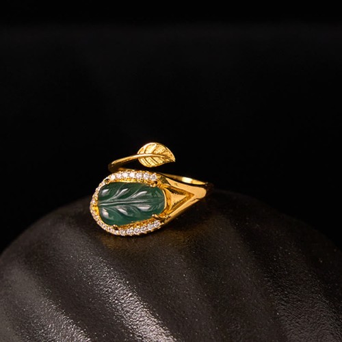 Copper Plated Gold Jade Leaf Prosperity Ring Copper Plated Gold Jade Leaf Prosperity Ring