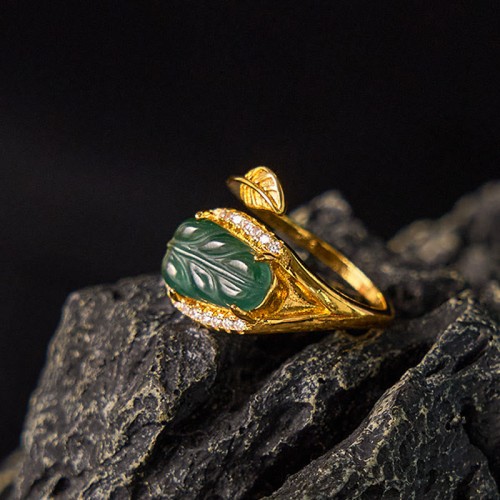 Copper Plated Gold Jade Leaf Prosperity Ring Copper Plated Gold Jade Leaf Prosperity Ring