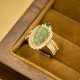 Copper Plated Gold Jade Leaf Diamond Luck Ring