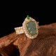 Copper Plated Gold Jade Leaf Diamond Luck Ring