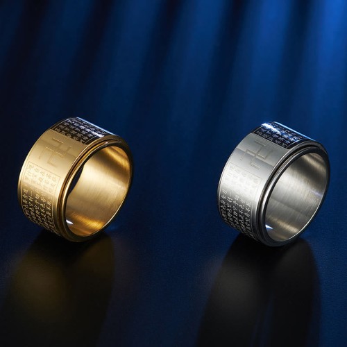 Heart Sutra Swastika Titanium Steel Rotatable Luck Ring Heart Sutra Swastika Titanium Steel Rotatable Luck Ring