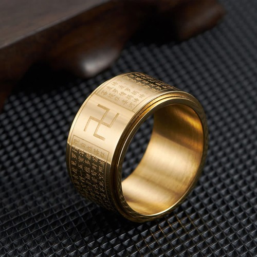 Heart Sutra Swastika Titanium Steel Rotatable Luck Ring Heart Sutra Swastika Titanium Steel Rotatable Luck Ring