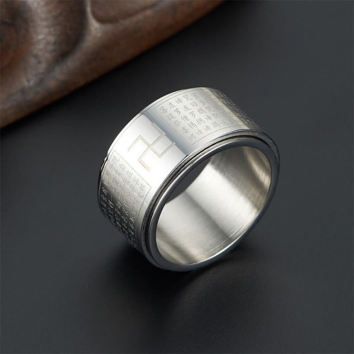 Heart Sutra Swastika Titanium Steel Rotatable Luck Ring Heart Sutra Swastika Titanium Steel Rotatable Luck Ring