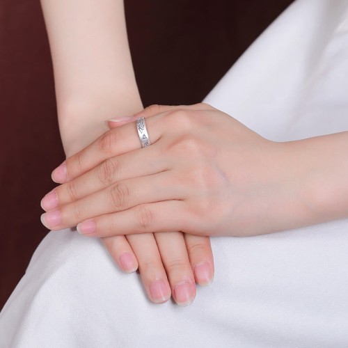 Lotus Six True Words Sterling Silver Enlightenment Ring